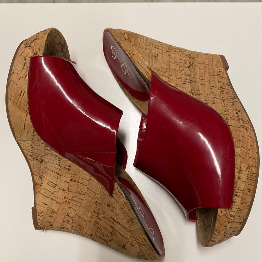 Jessica Simpson red patent cork heel slides/mules. Never worn!
